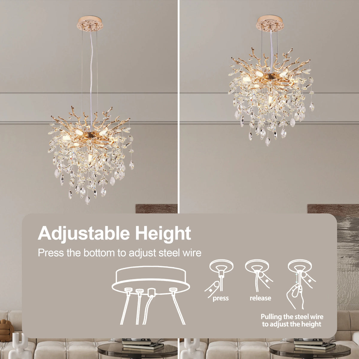 ARLGSITE Dimmable 7 Light Aluminum Modern Chandelier Pendant