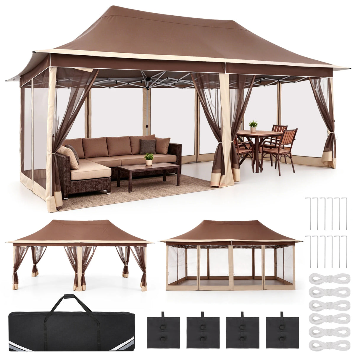 Tooluck Outdoor Pop Up Canopy Gazebo With Screened Netting Shelter