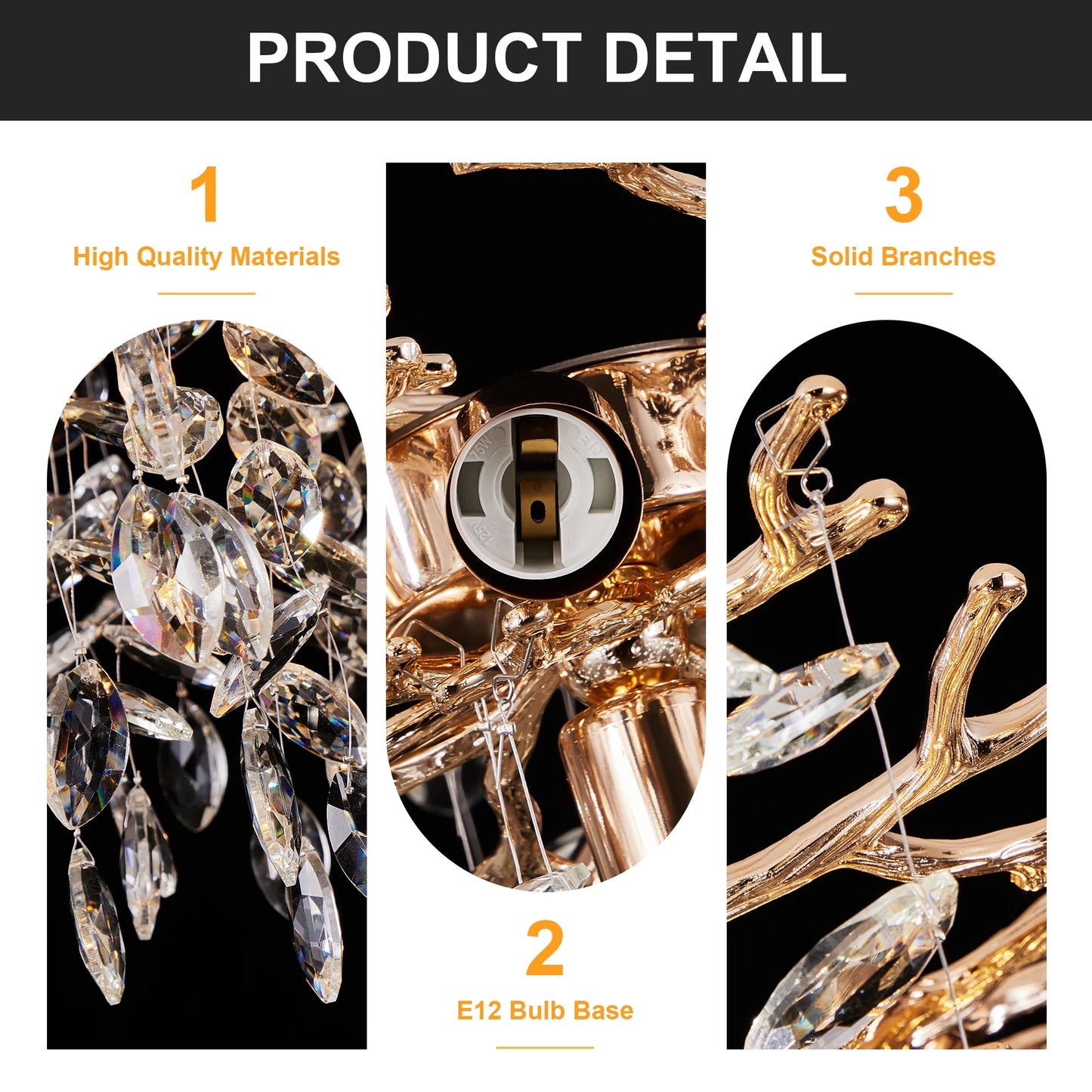 ARLGSITE Adjustable Tree Crystal Chandelier E12 Lampholder
