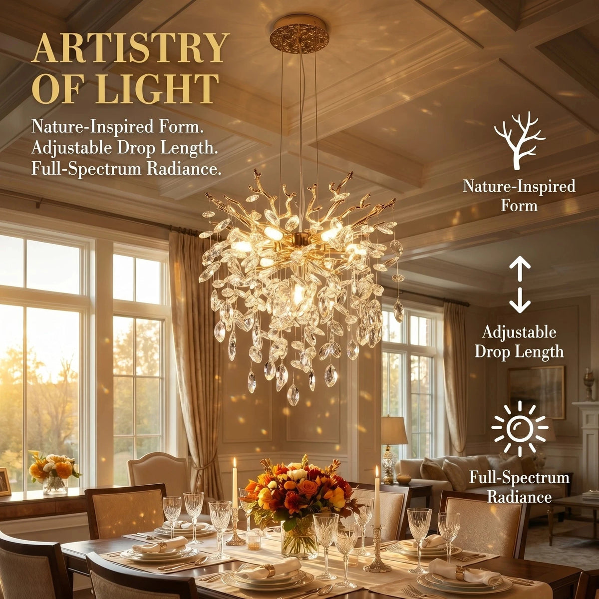 ARLGSITE Dimmable 7 Light Aluminum Modern Chandelier Pendant