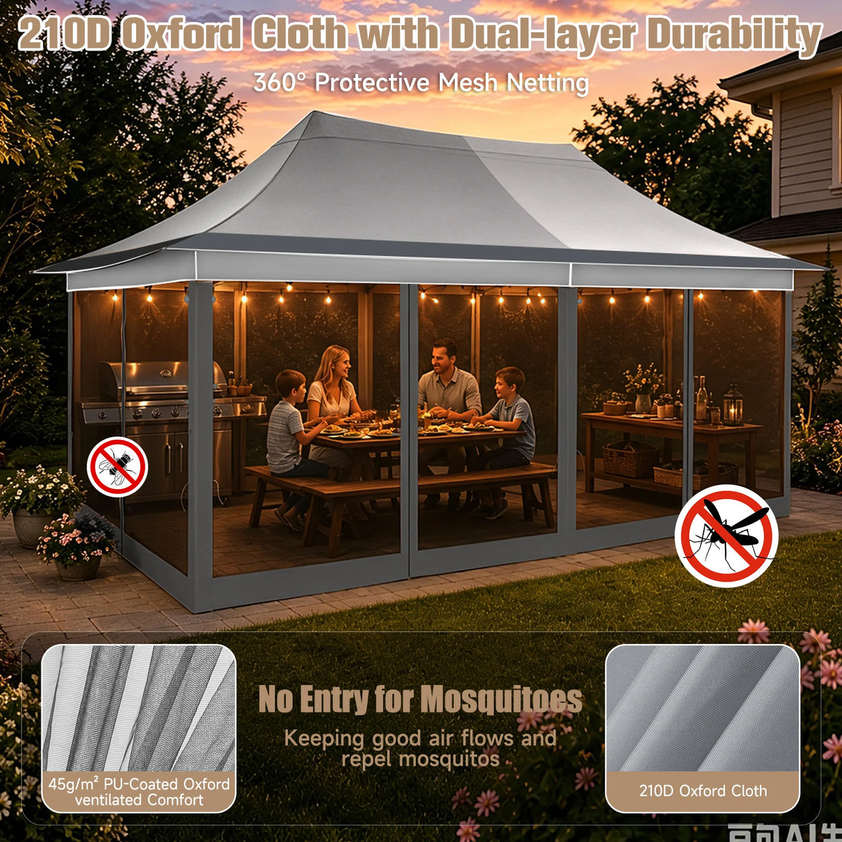 Tooluck Outdoor Pop Up Canopy Gazebo With Screened Netting Shelter