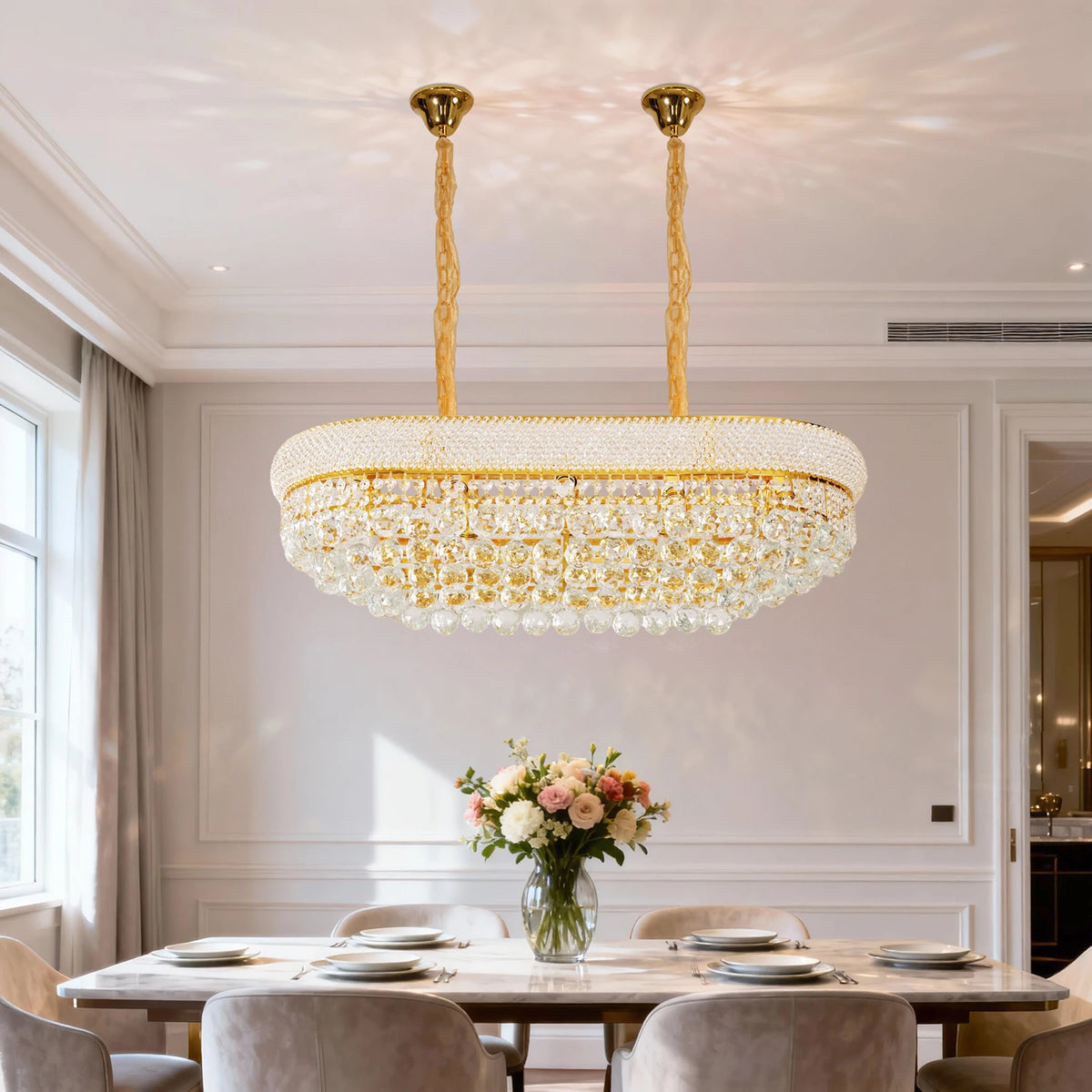 Vrygle Empire Rectangular Crystal Chandelier Dining Room Lighting