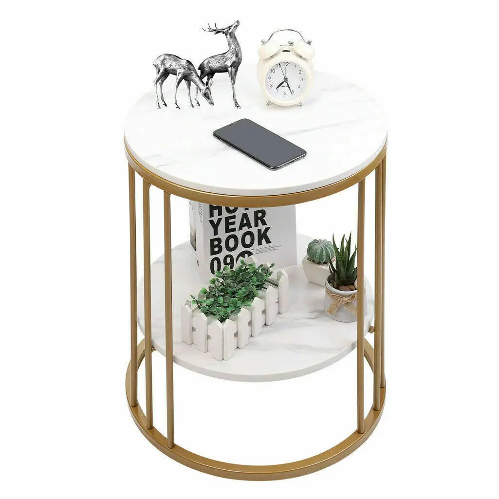 Wisfor Modern Two Tier Round Marble Side Table For Bedrooms