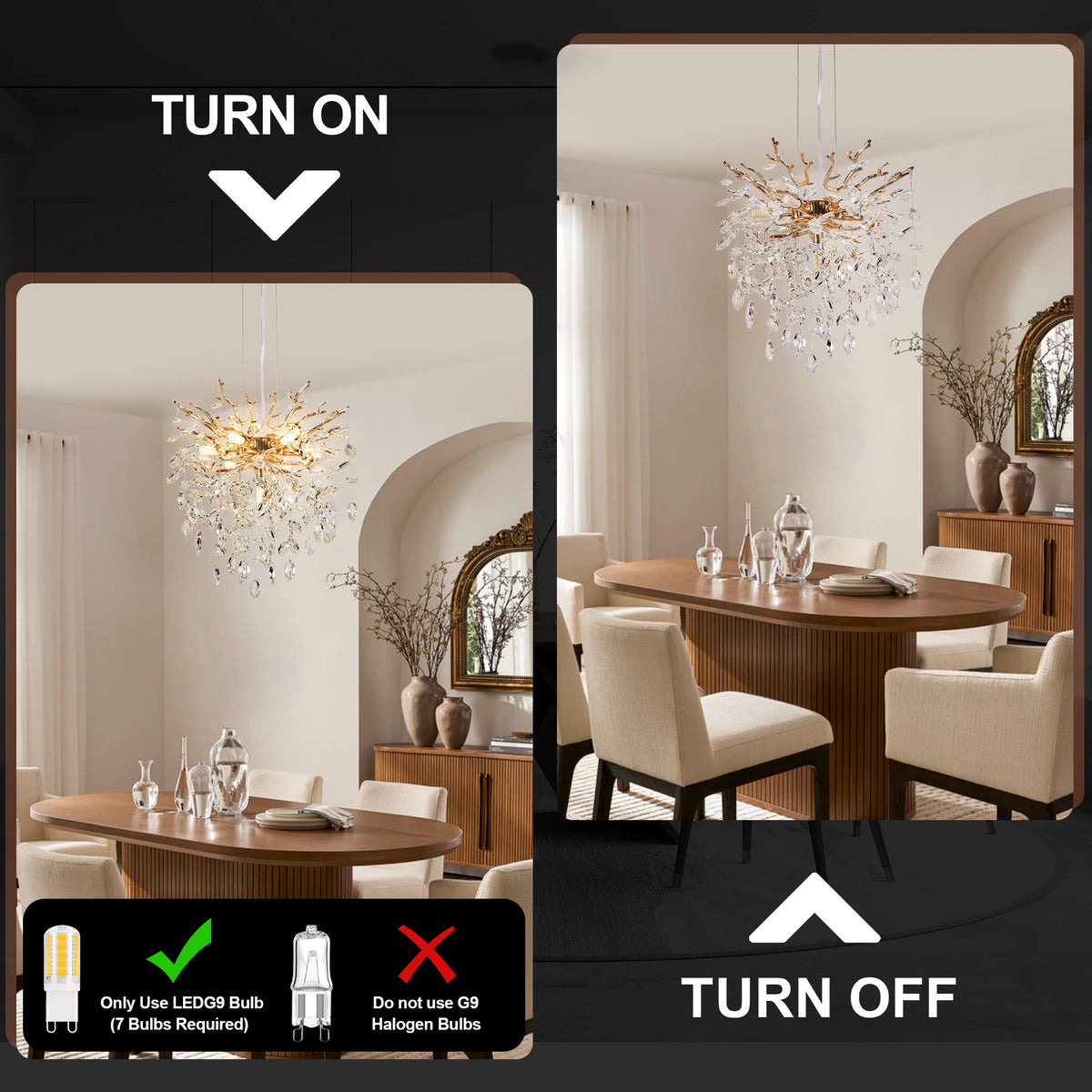 ARLGSITE Crystal Tree Chandelier Modern Luxury Seven Light Fixture