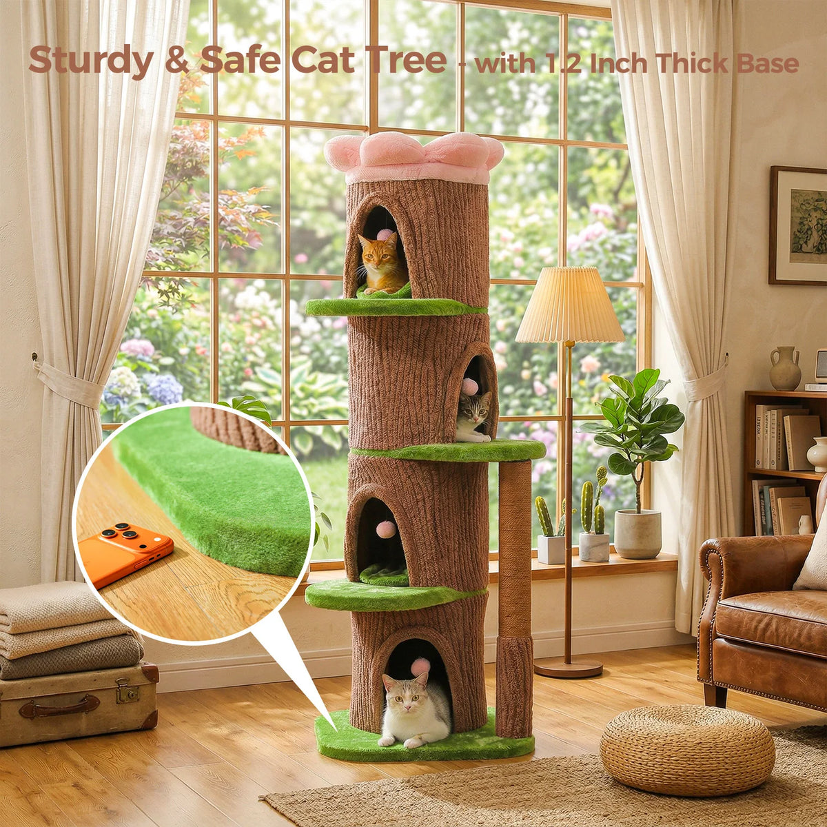 P Premium Indoor Cat Tower Featuring Four Large Cozy Condos