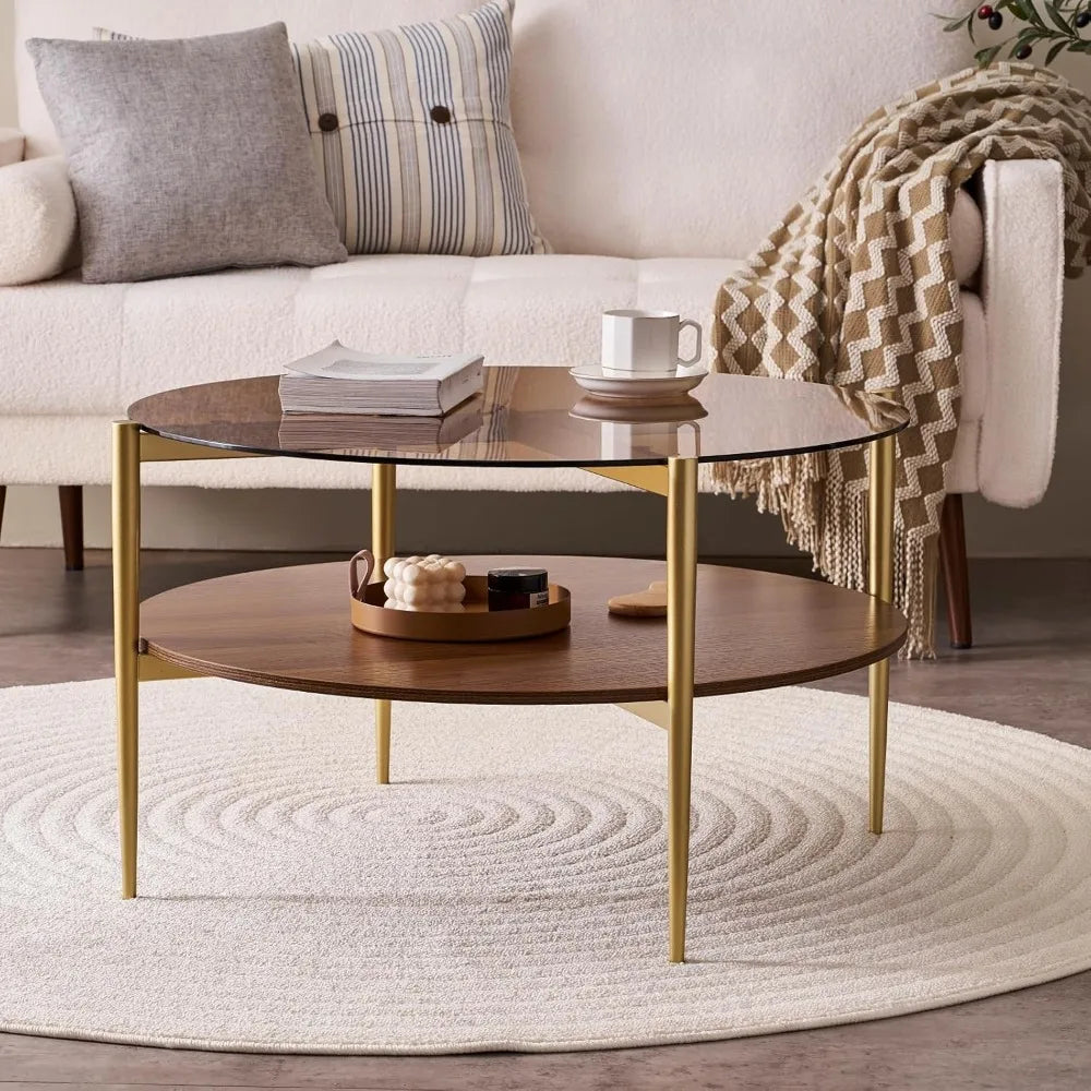 RBXC Mid Century Modern Round Coffee Table Two Level Design