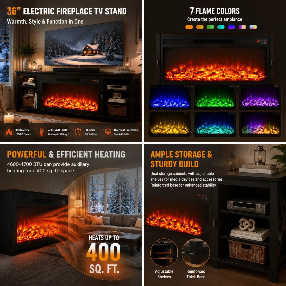Farmhouse Electric Fireplace TV Stand With Remote Control And Heating