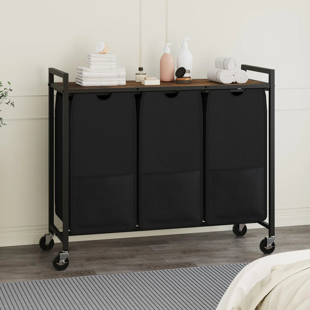 HiMISS Rolling Laundry Hamper With Shelf And Three Removable Bags