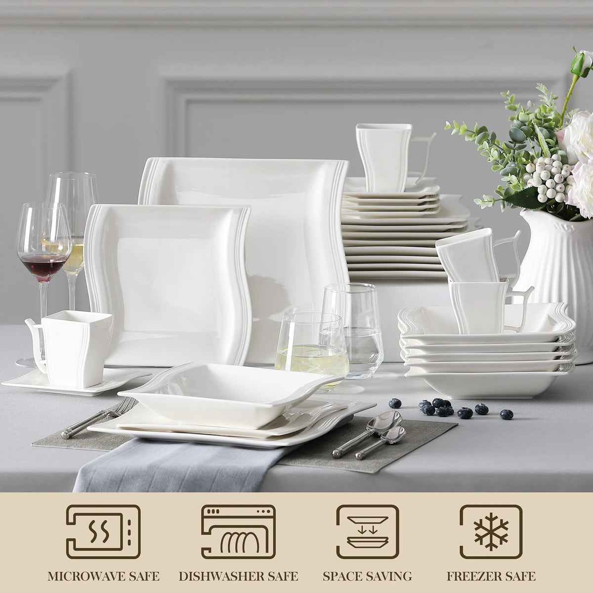 Malacasa Flora Elegant Ceramic Dinner Tableware Set For Home
