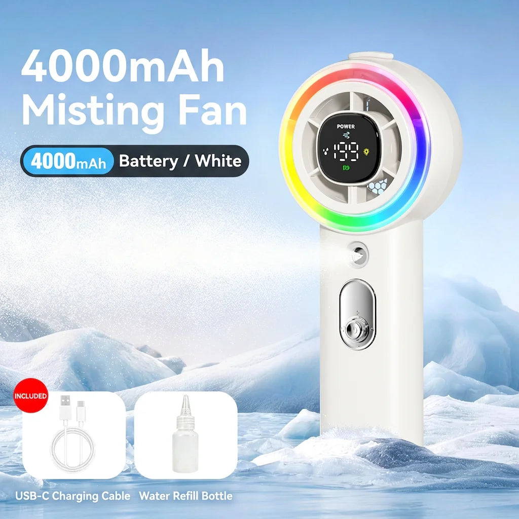 Portable Turbo Rechargeable Fan With Cooling Mist and Water Tank