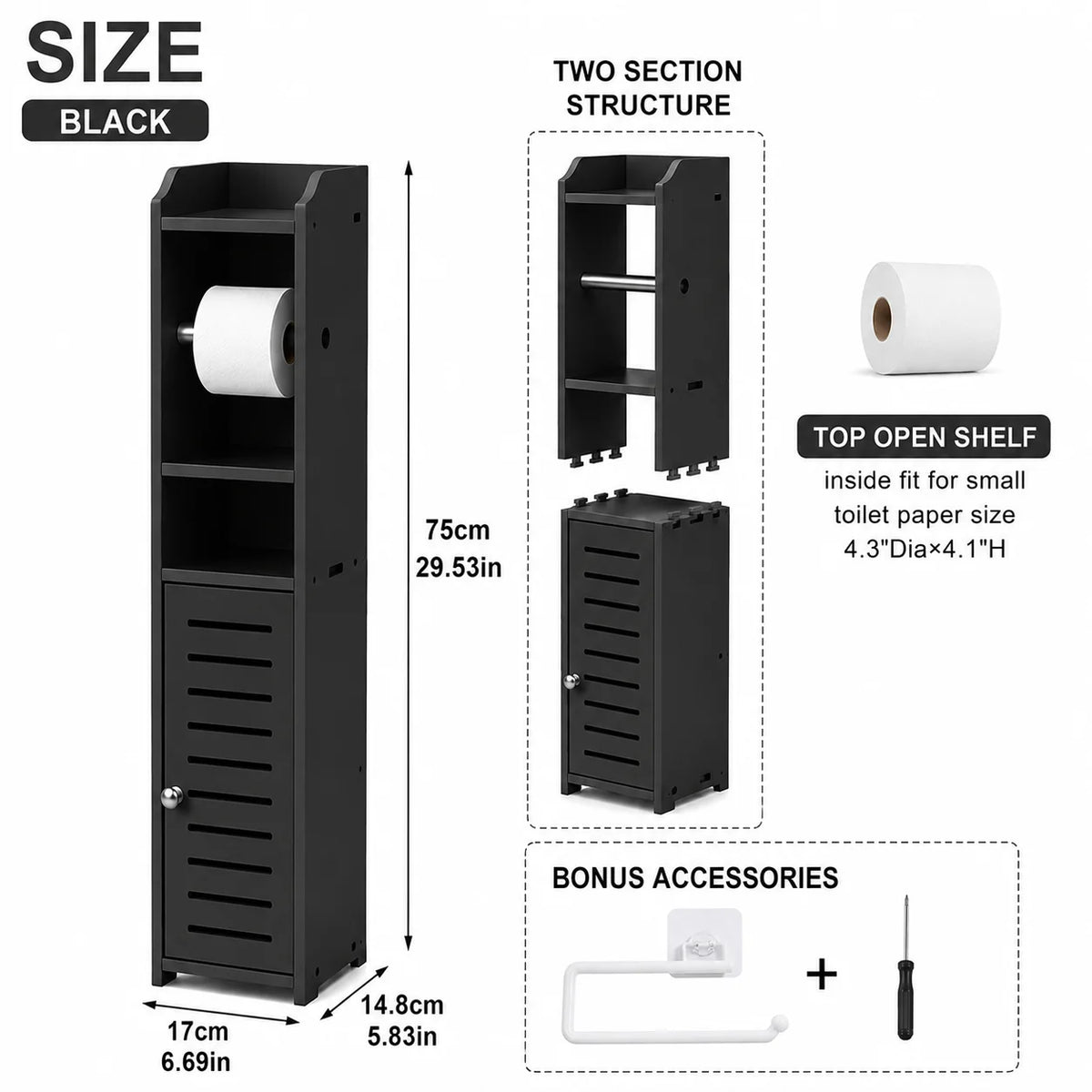 Bathroom Storage Cabinet With Toilet Paper Holder And Shelves