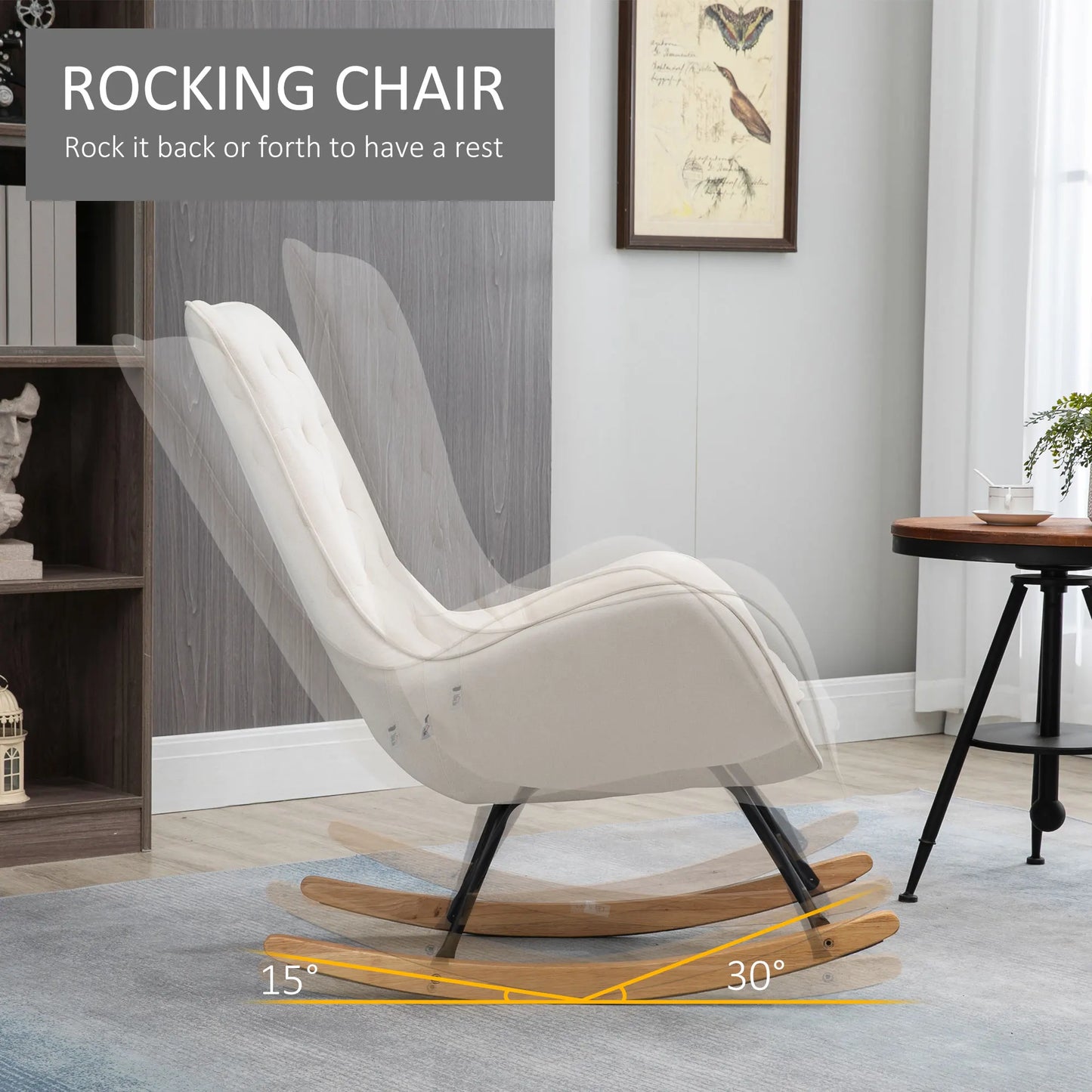 Homcom Diamond Tufted High Back Wooden Rocking Accent Chair