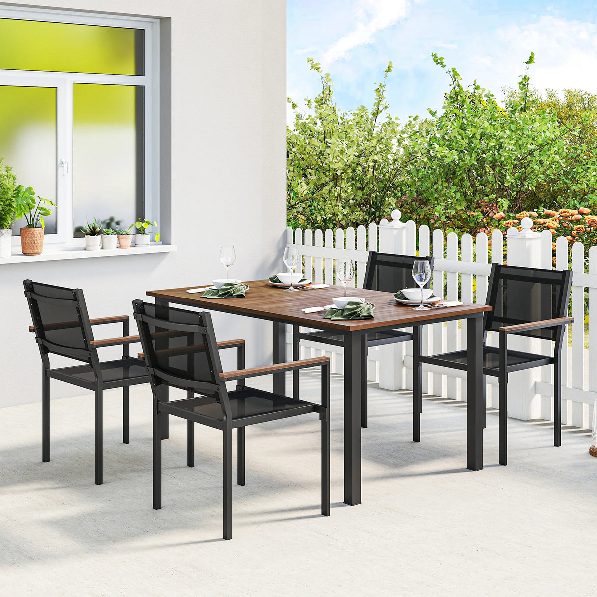 Outsunny Outdoor Dining Set With Acacia Wood Table And Chairs