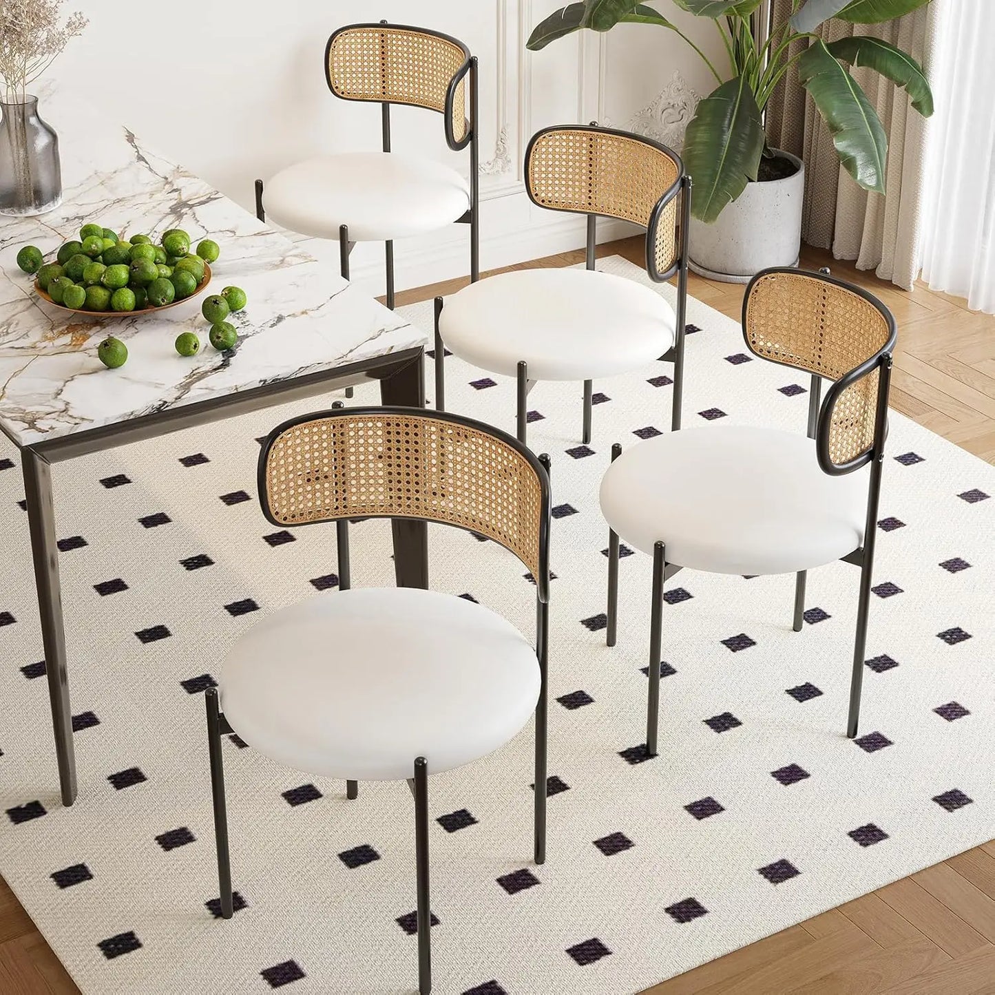 Farini Modern Dining Chairs With PU Leather And Rattan Back