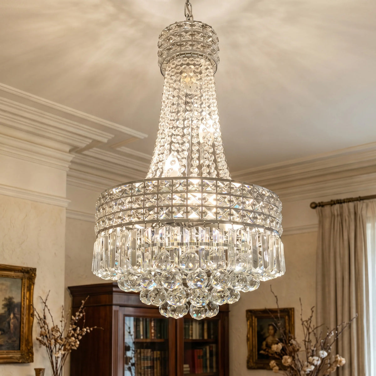 Round Dimmable Crystal Chandelier With Iron Body And E14 Base