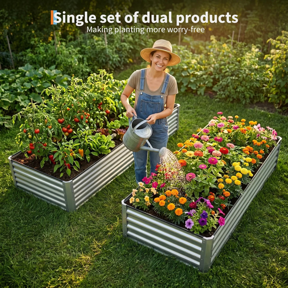 2 Pack 6x3 Ft Galvanized Steel Raised Garden Bed, Outdoor Above Ground Planter Box for Vegetables and Flowers, Metal Raised Bed for Gardening