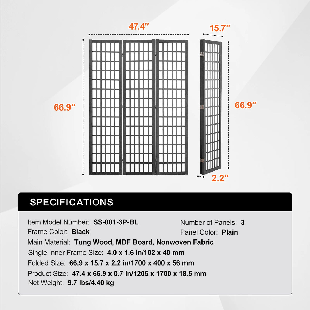 SucceBuy Wood Folding Privacy Screen Portable Room Divider