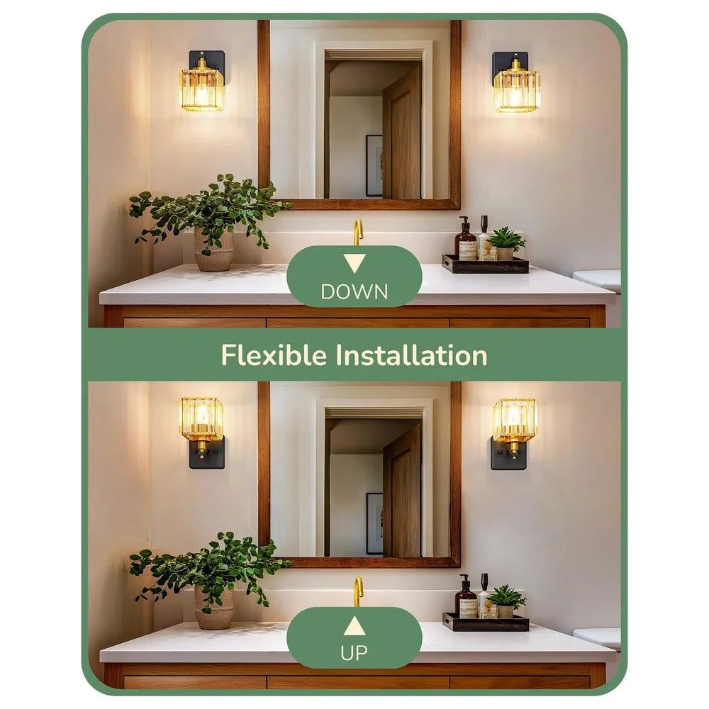 Modern Crystal Wall Sconces Set Of 2 Bathroom Vanity Light