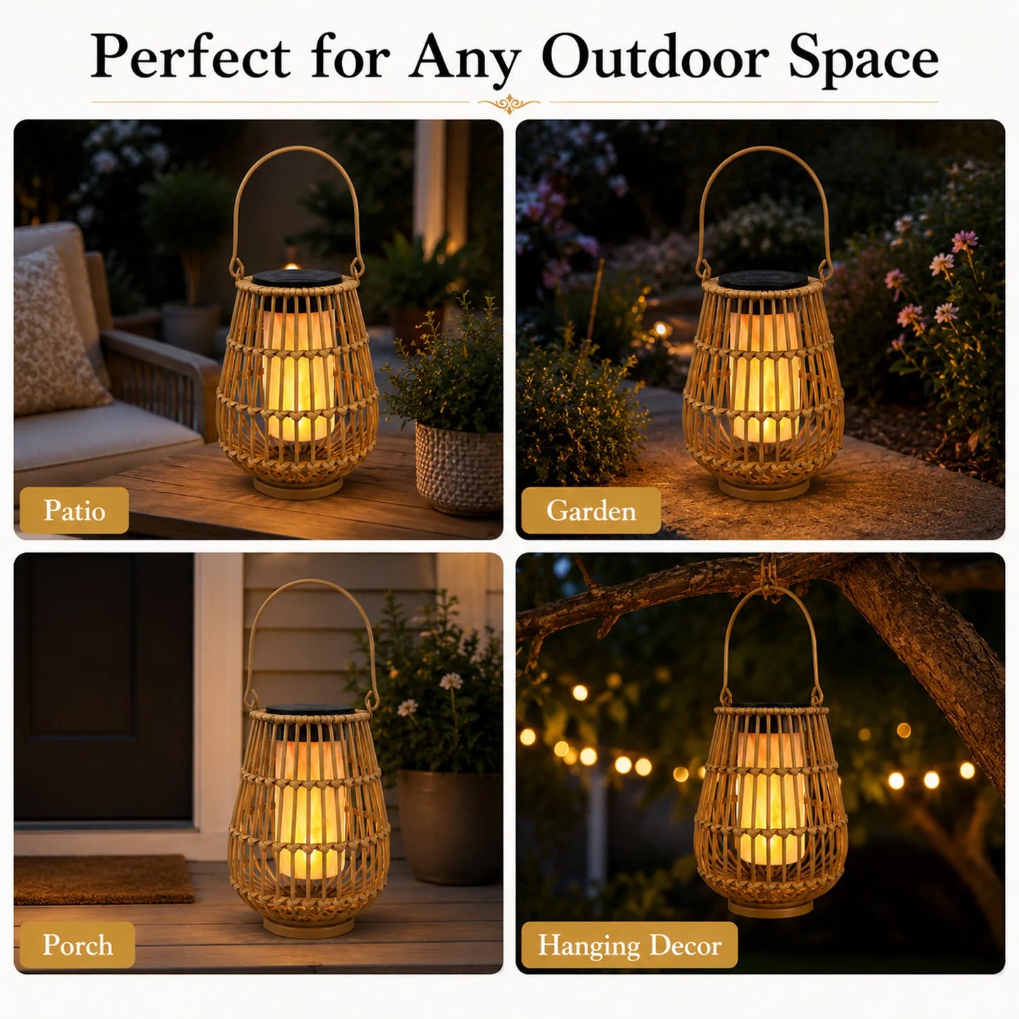 Handwoven Rattan Solar Lanterns Waterproof Hanging Led Outdoor Lights