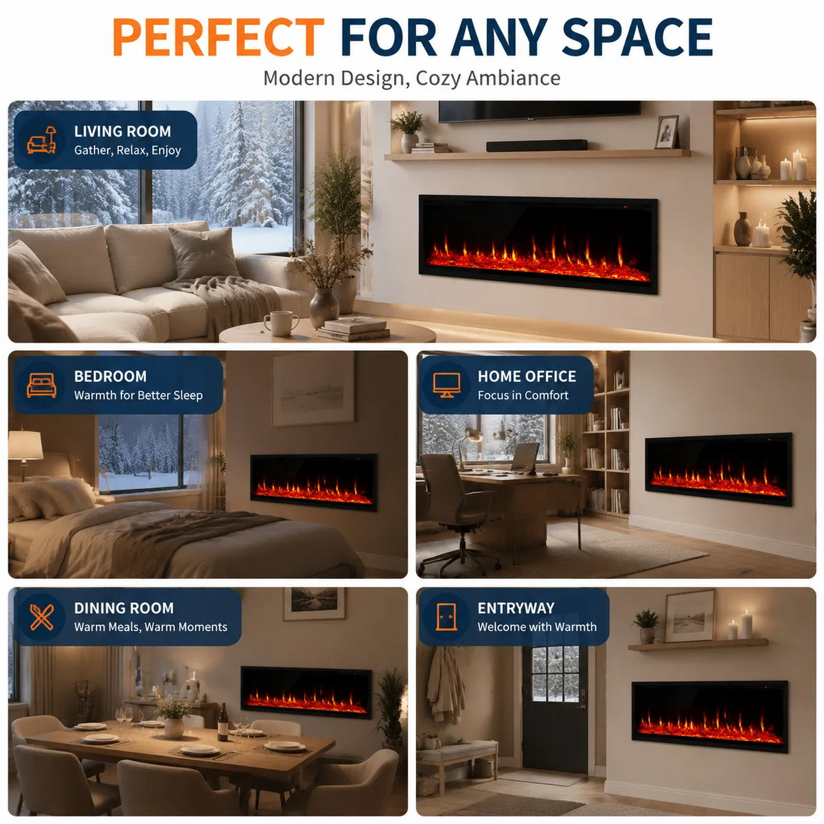 Anixol Electric Fireplace Linear Recessed Wall Mounted Heater