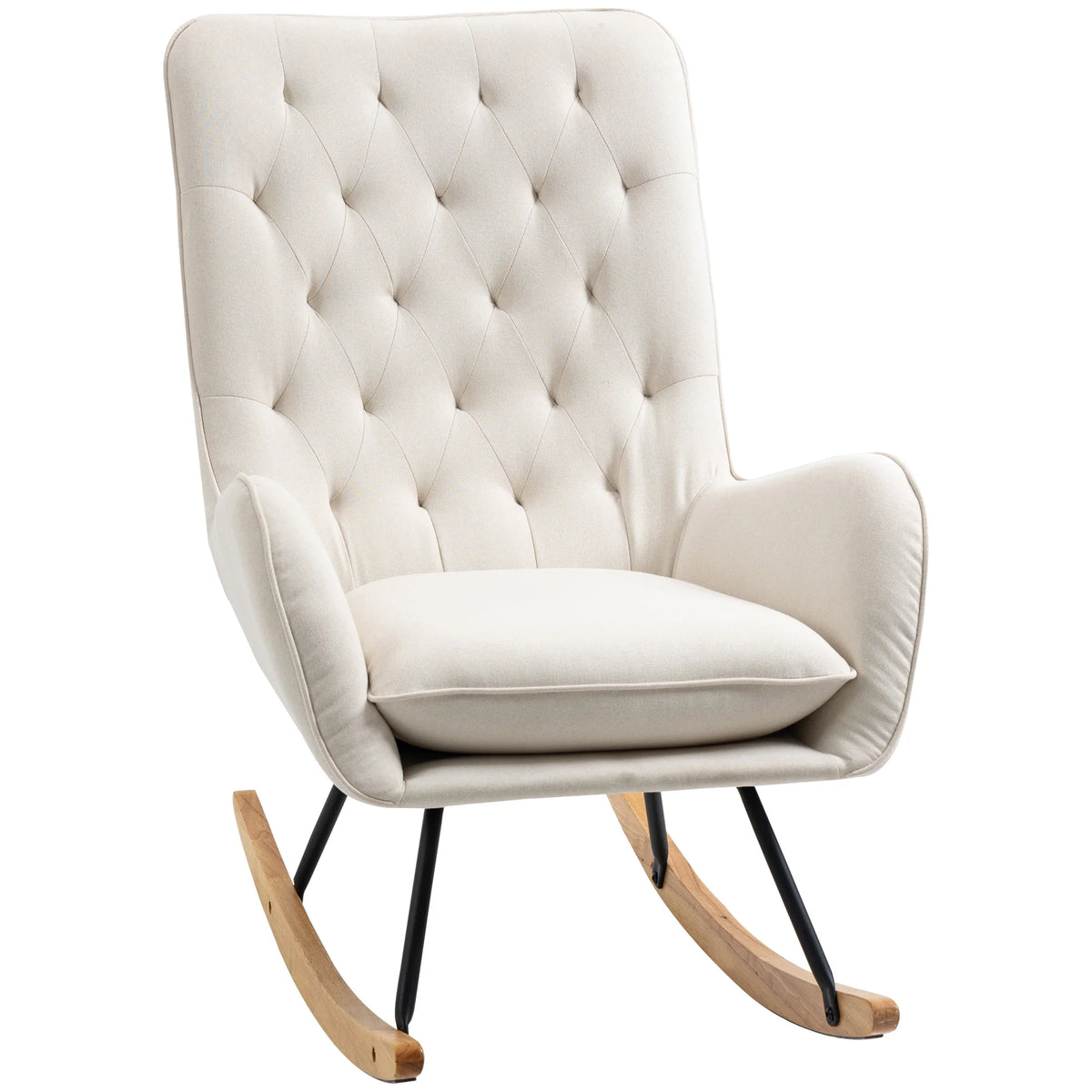 Homcom Diamond Tufted High Back Wooden Rocking Accent Chair