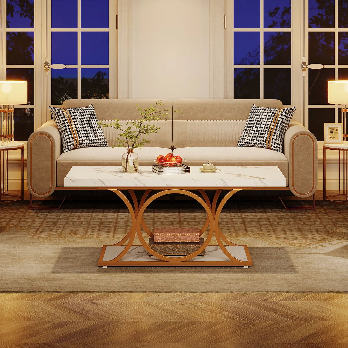 Tribesigns Modern Rectangle Coffee Table With Two Tier Shelves