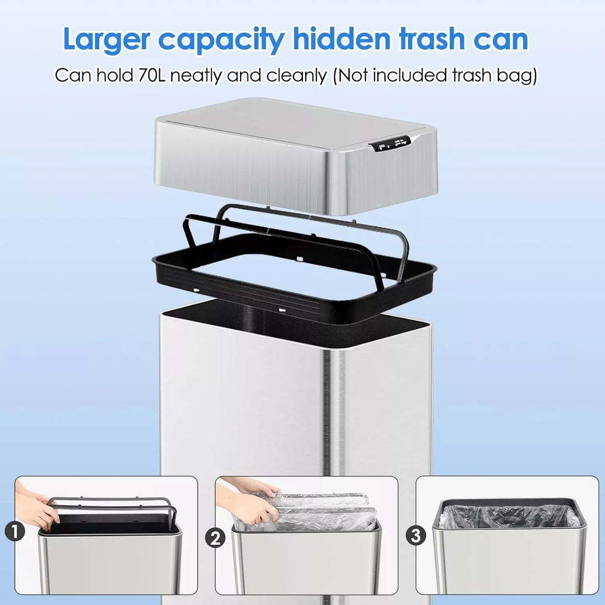 Homfa Motion Sensor Stainless Steel Automatic Garbage Bin