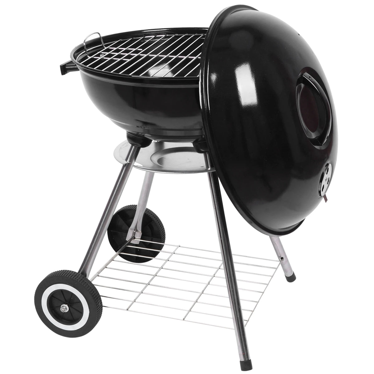 Compact Portable Charcoal Grill With Thermometer And Wooden Handle