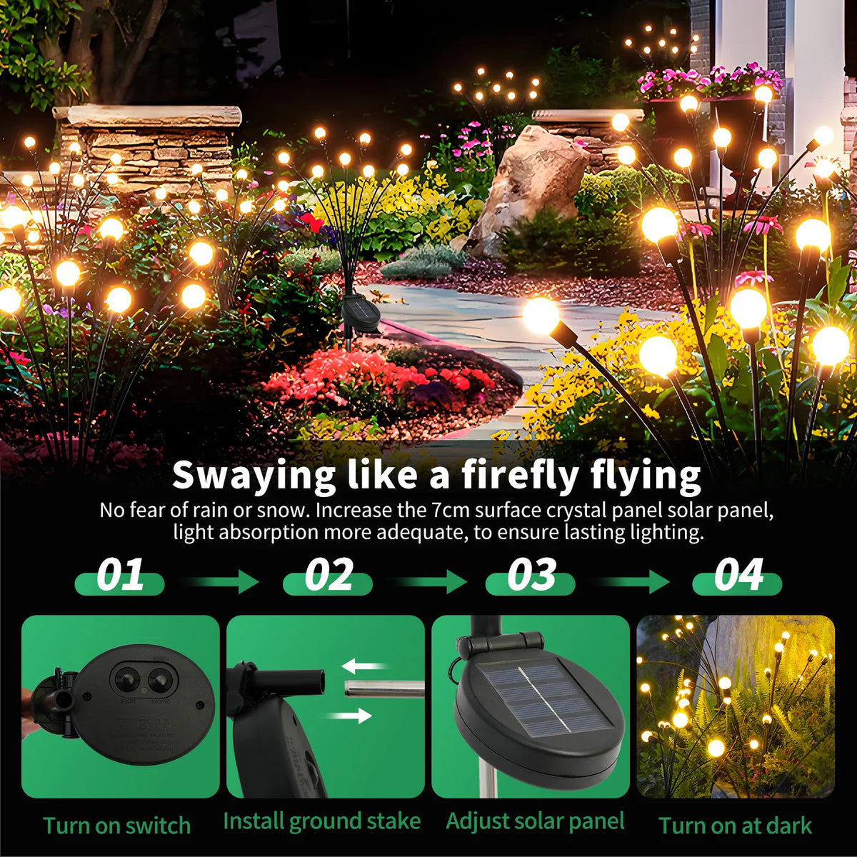 Solar Firefly Pathway Lights Waterproof Flexible Wire Garden Decor