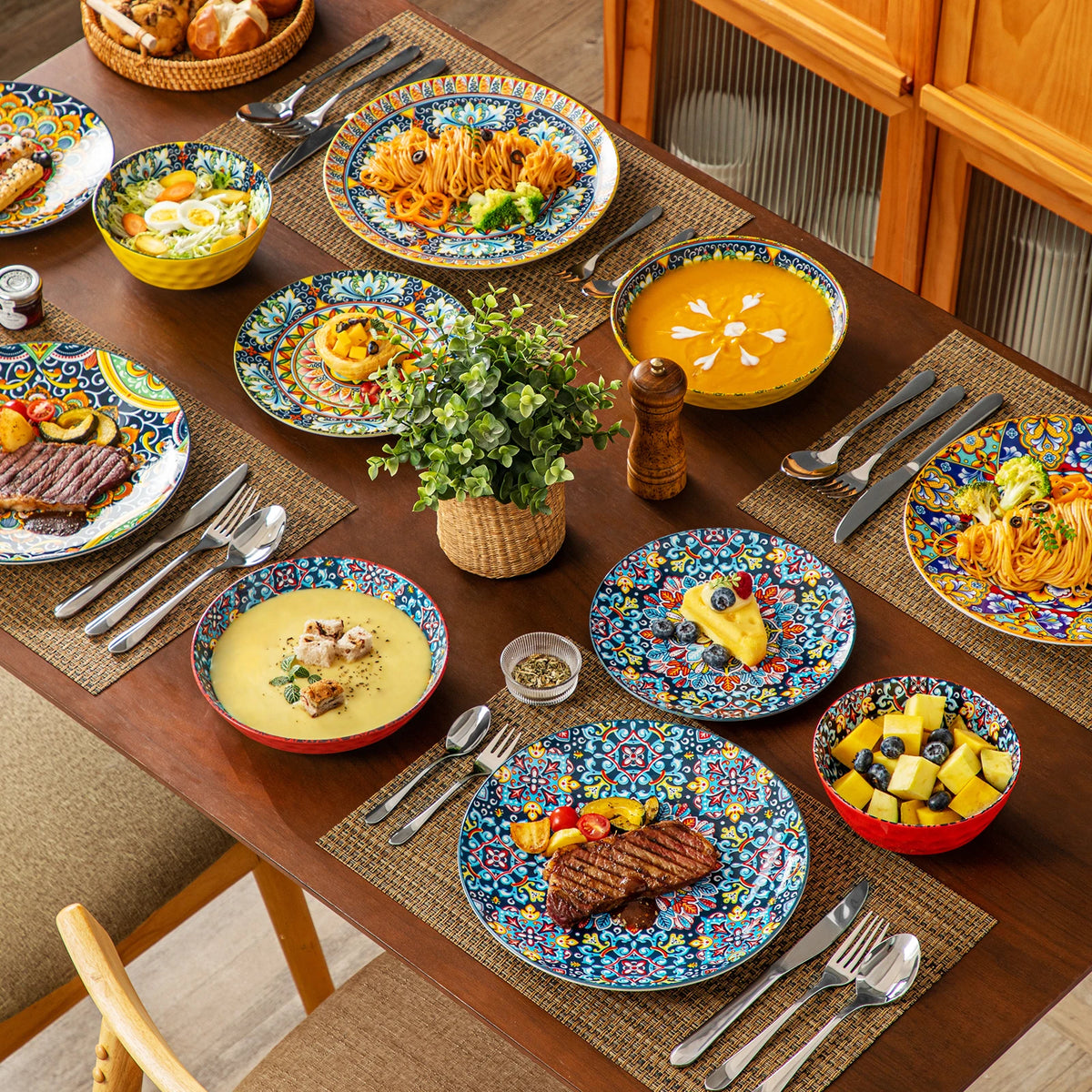 Malacasa Bohemian Stoneware Ceramic Dinnerware Collection