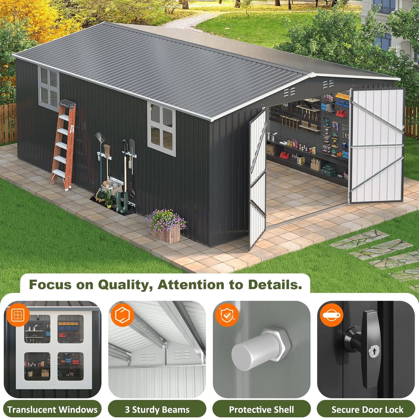 VIWAT Heavy Duty Outdoor Metal Storage Shed With Secure Door