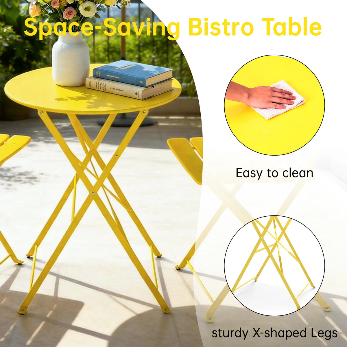 TUAREX Folding Steel Bistro Set For Outdoor Patio Furniture