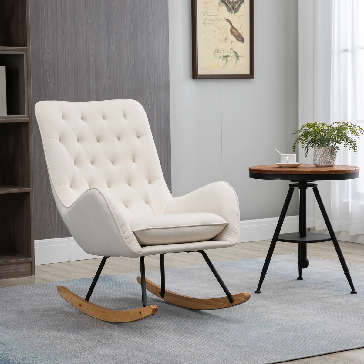 Homcom Diamond Tufted High Back Wooden Rocking Accent Chair