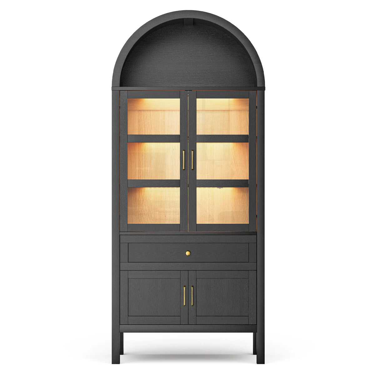 Cottinch Arched Storage Cabinet With Adjustable Shelves And LED Lights