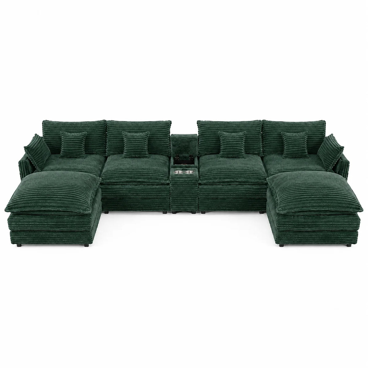 Seven Piece Modular Sofa With Console Coffee Table And Pillows