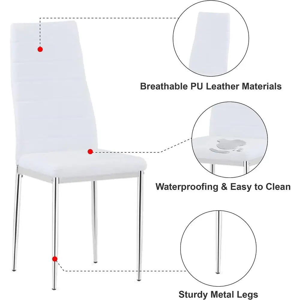 Modern Glass Dining Table Set With Four Upholstered Chairs