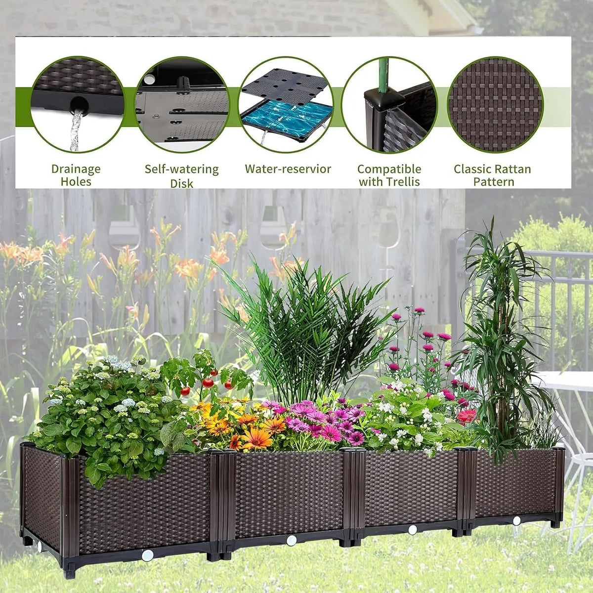 HiMISS Self Watering Raised Garden Bed Planter Box