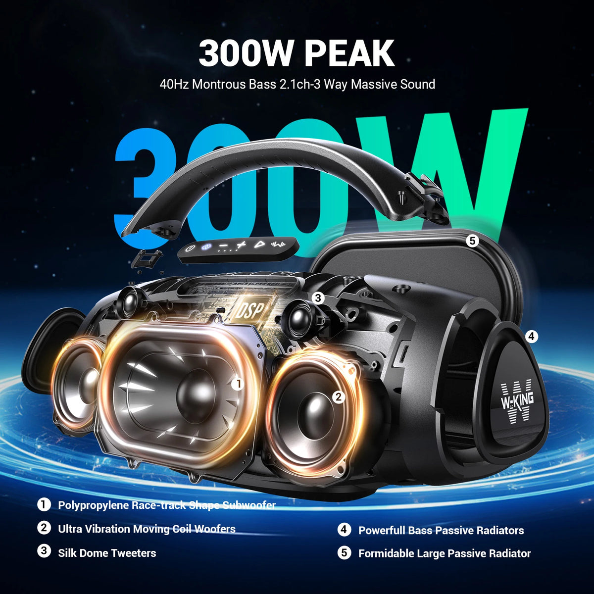 W-King X20 Portable Bluetooth Speaker With Powerful Bass And Waterproof