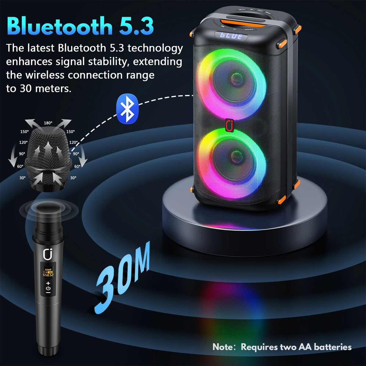 FanFun Portable Bluetooth Karaoke Speaker With Dual Microphones