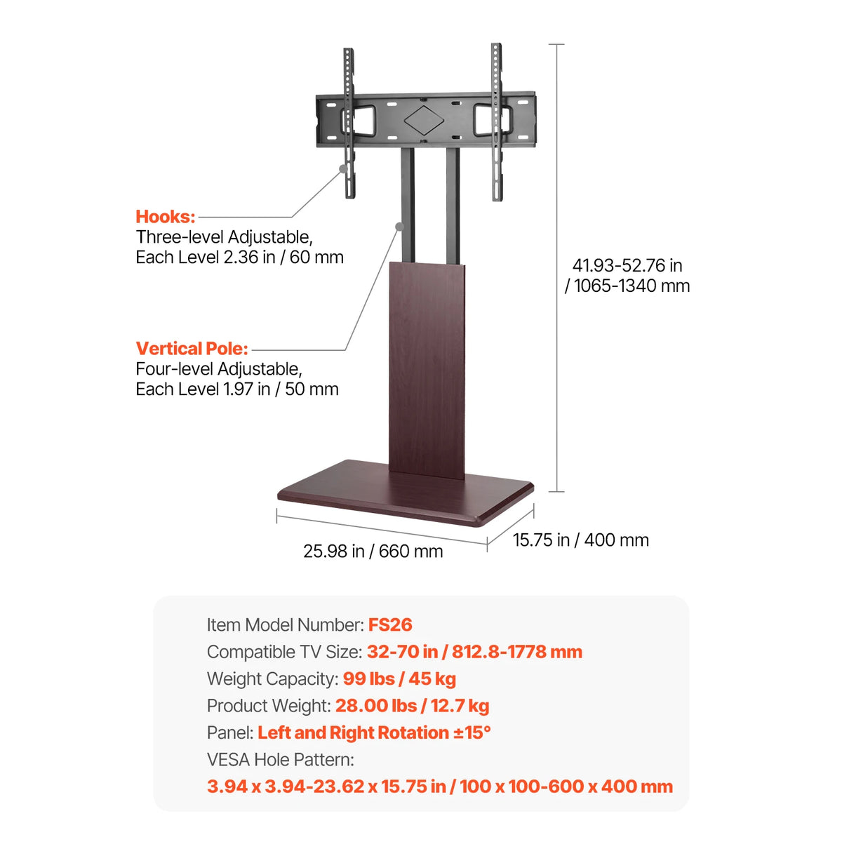 Succebuy Height Adjustable Rolling TV Stand With Tray