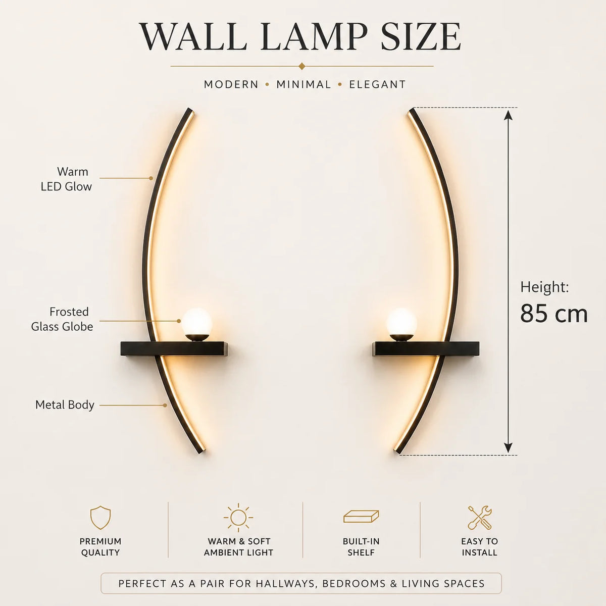 Suckoo Modern Curved LED Wall Sconce With Aluminum Globe
