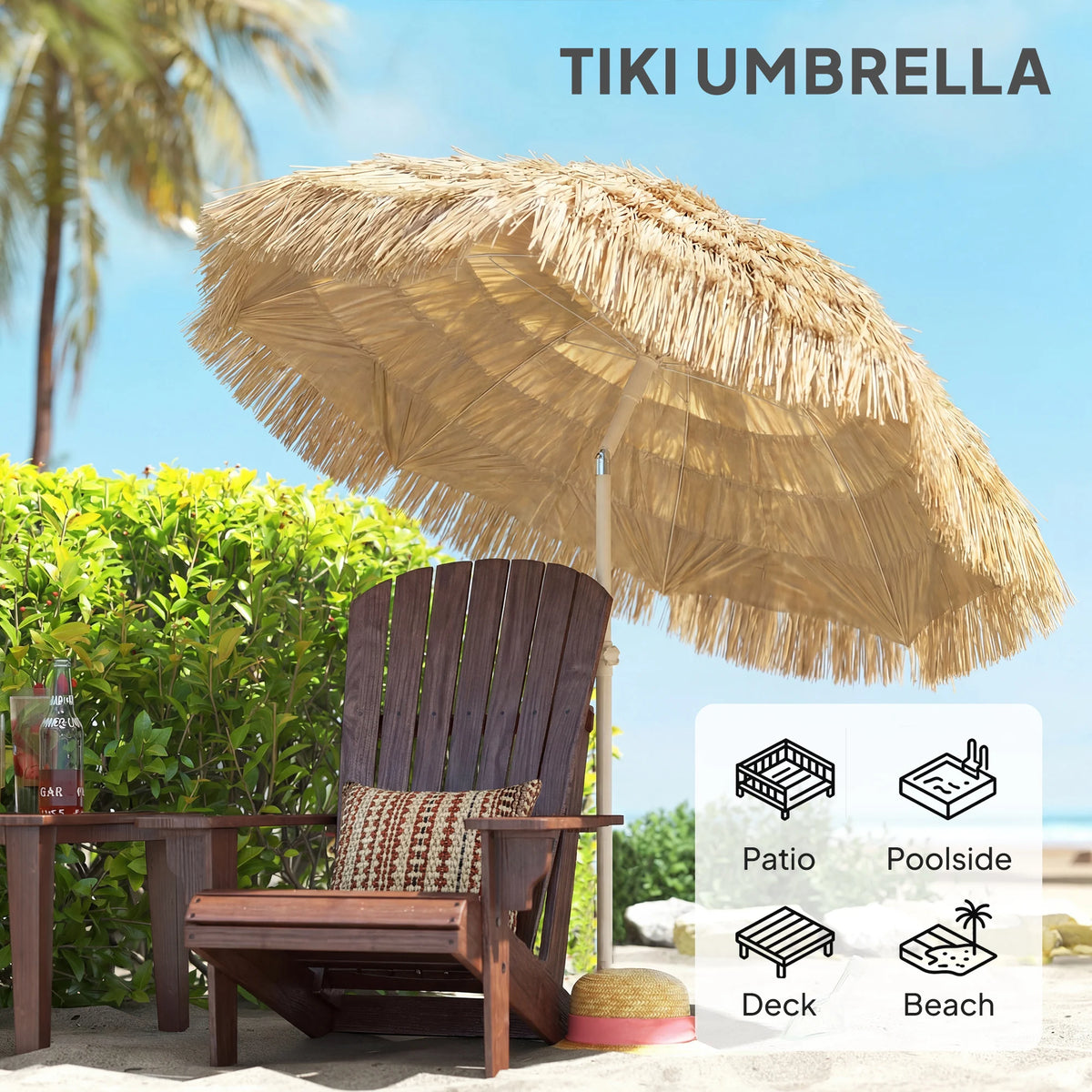 Outsunny Hawaiian Style Tiki Patio Umbrella With Carry Bag