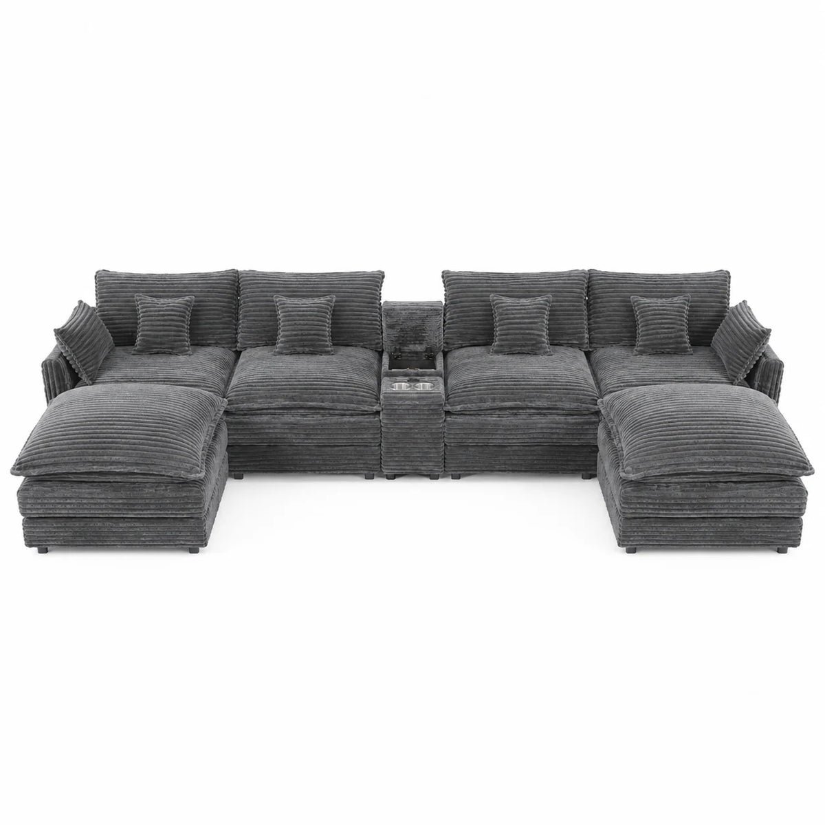 Seven Piece Modular Sofa With Console Coffee Table And Pillows
