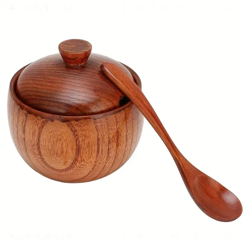 Jujube Wood Seasoning Box With Spoon And Lid Kitchen Storage