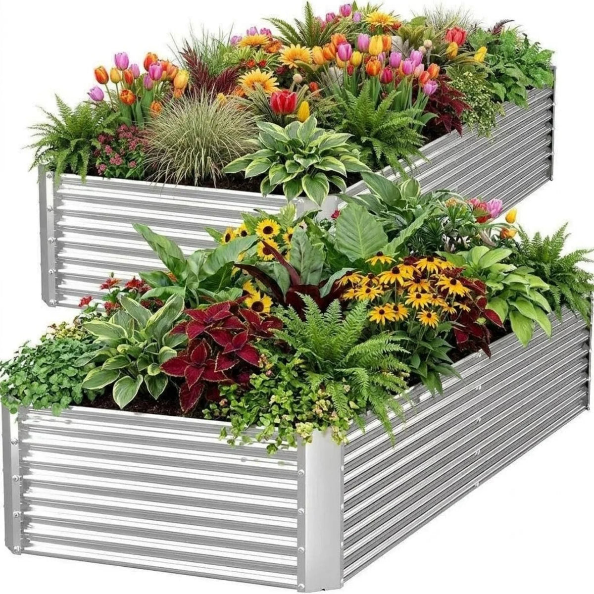 2 Pack 6x3 Ft Galvanized Steel Raised Garden Bed, Outdoor Above Ground Planter Box for Vegetables and Flowers, Metal Raised Bed for Gardening