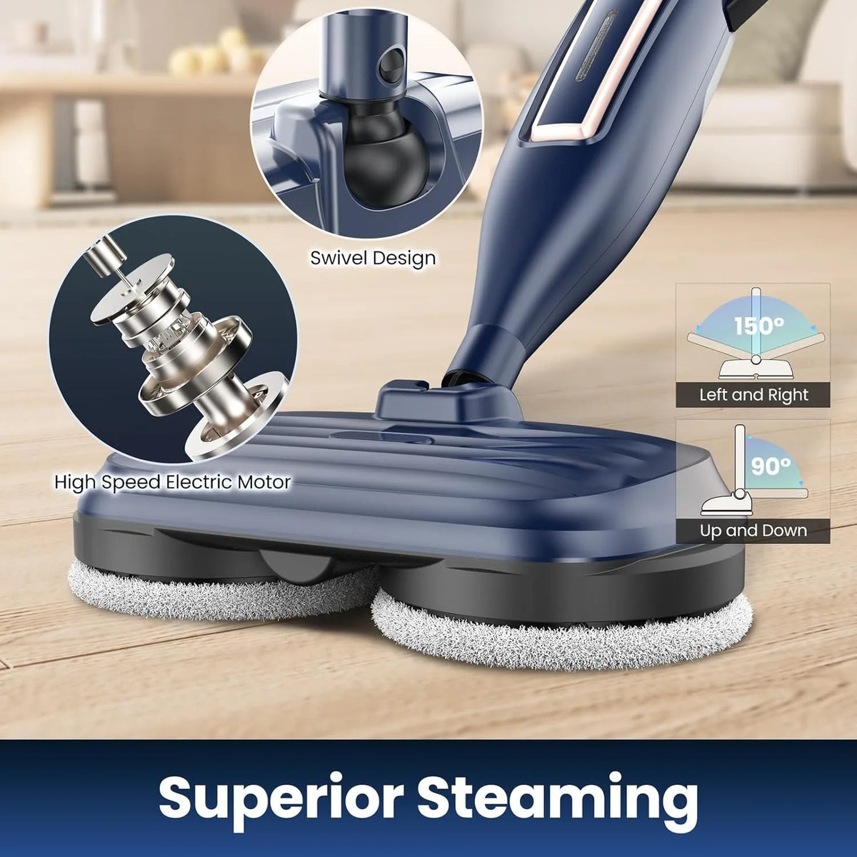 Vastorm VM6 Steam Mop With Rotating Pads And LED Headlight