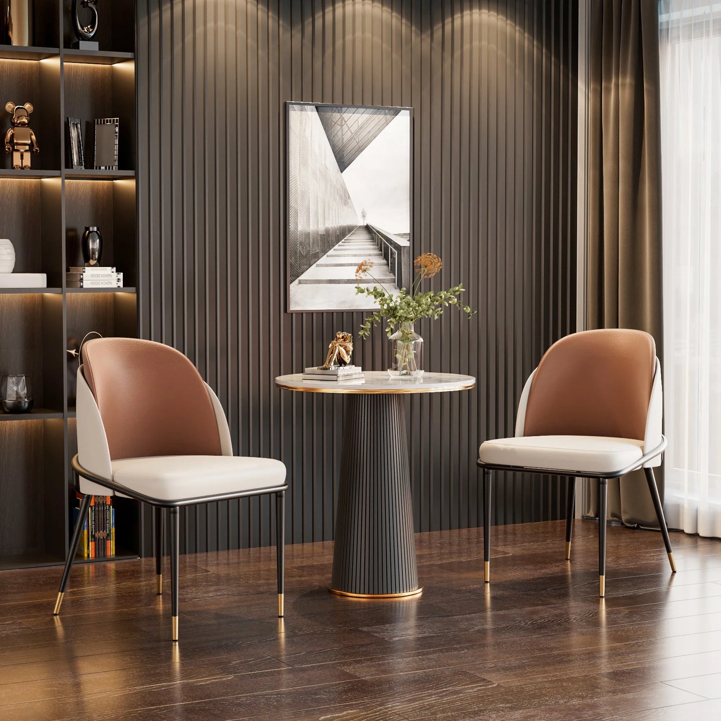 Modern Upholstered Faux Leather Padded Dining Chairs Set Of Two