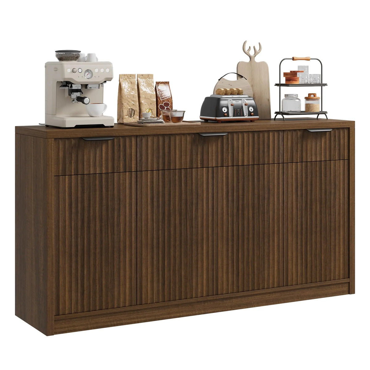 HiMISS Fluted Sideboard Cabinet With Drawers And Adjustable Shelves