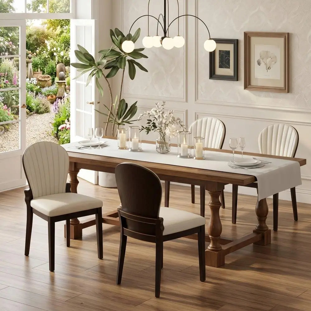 Solid Wood Dining Chairs Set Of Two With Leather Upholstery