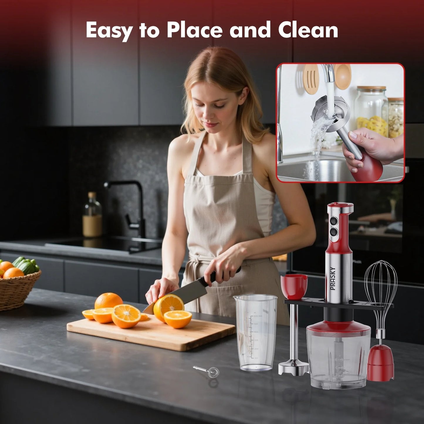 Prasky Handheld Immersion Blender With Whisk And Meat Chopper